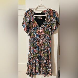 Ruffle sleeve anthropology V-Neck Dress